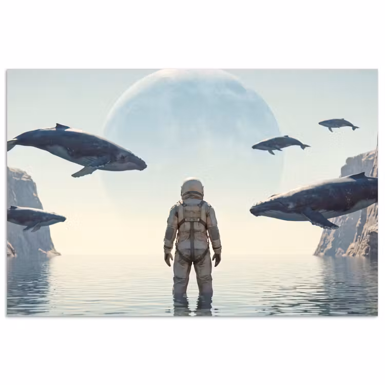 Poster - Astronaut - Whale - Fantasy - Ruimtevaarder - Walvis - Fantasie poster papier klein
