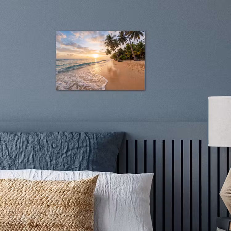Strand - Zonsondergang - Tropisch - Natuur - Goud poster papier klein -sfeer2