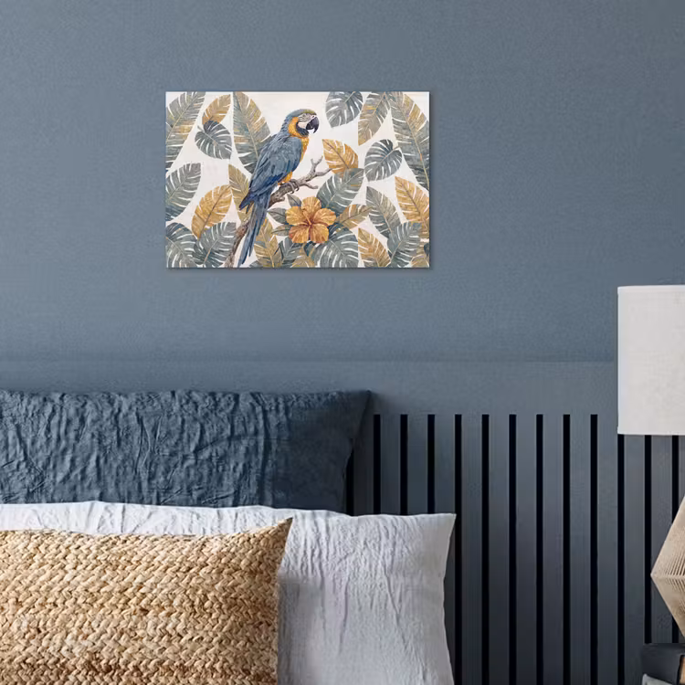 Vogel - Tak - Natuur - Mozaïek - Blauw poster papier klein -sfeer2