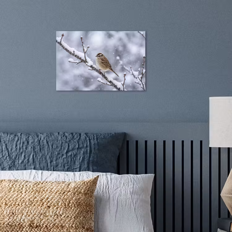 Vogel - Tak - Sneeuw - Winter poster papier klein -sfeer2