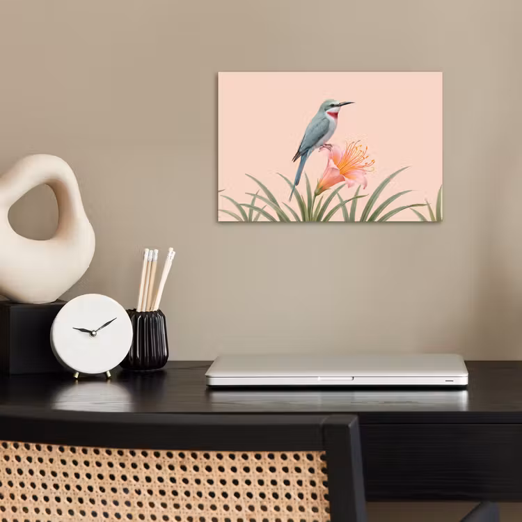 Vogel - Bloem - Natuur - Roze poster papier klein -sfeer1