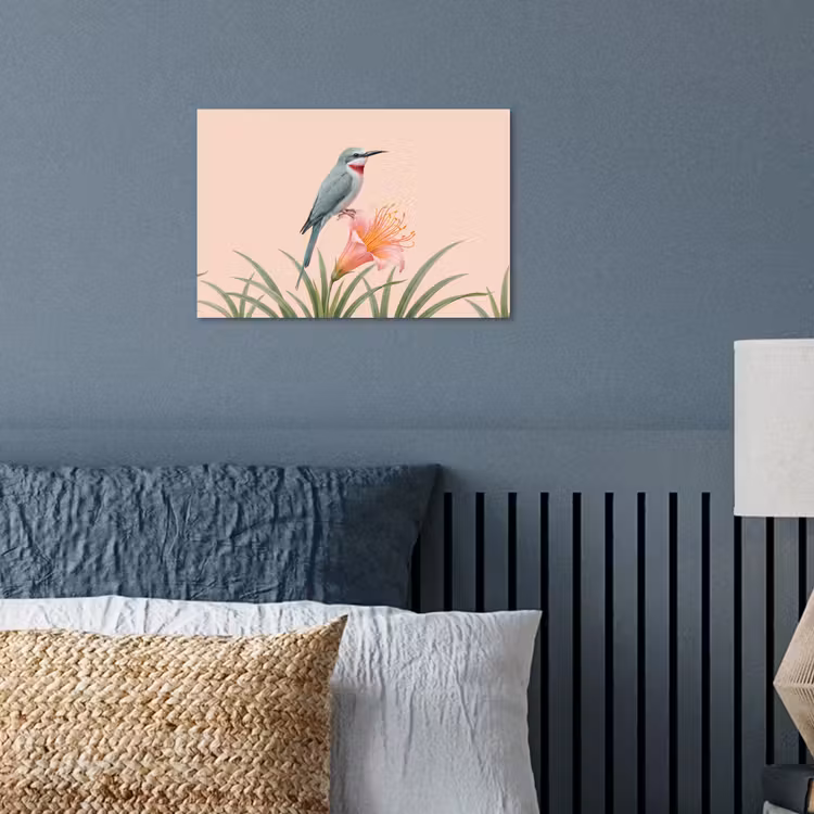 Vogel - Bloem - Natuur - Roze poster papier klein -sfeer2
