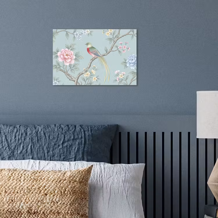 Vogel - Bloemen - Kleurrijk poster papier klein -sfeer2