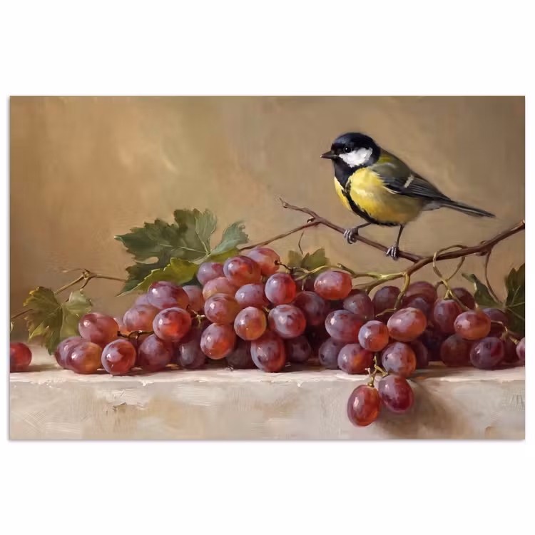 Poster - Bird - Grapes - Still Life - Vogel - Druiven - Stilleven poster papier klein