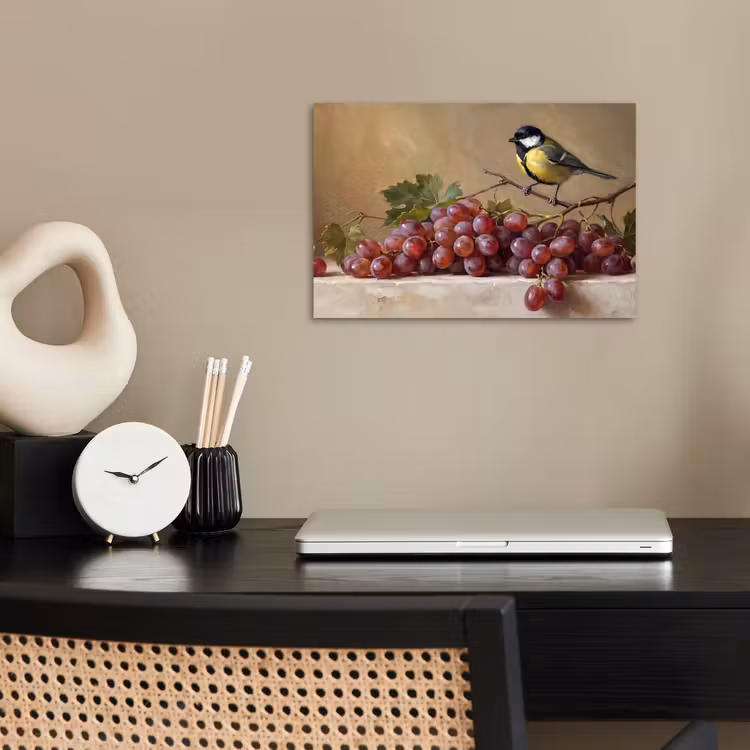 Poster - Bird - Grapes - Still Life - Vogel - Druiven - Stilleven poster papier klein
