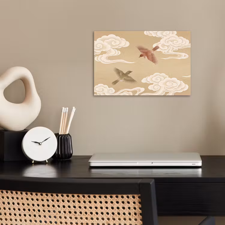 Vogels - Vliegen - Beige poster papier klein -sfeer1