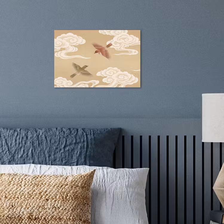 Vogels - Vliegen - Beige poster papier klein -sfeer2