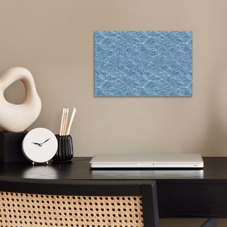 Blauw - Wit - Golven - Getekend - Textuur poster papier klein 62 -sfeer1