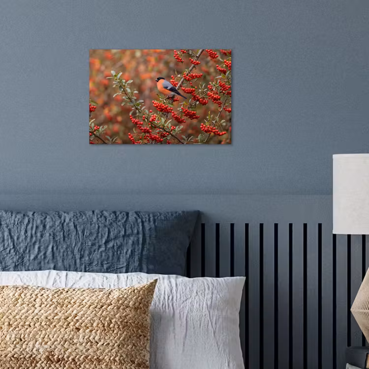 Goudvink - Bessen - Herfst - Natuur - Kleurrijk poster papier klein -sfeer2