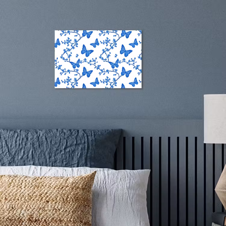 Vlinder - Bloemen - Blauw poster papier klein 62 -sfeer2