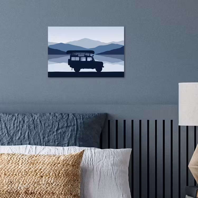 Auto - Meer - Bergen - Blauw poster papier klein -sfeer2