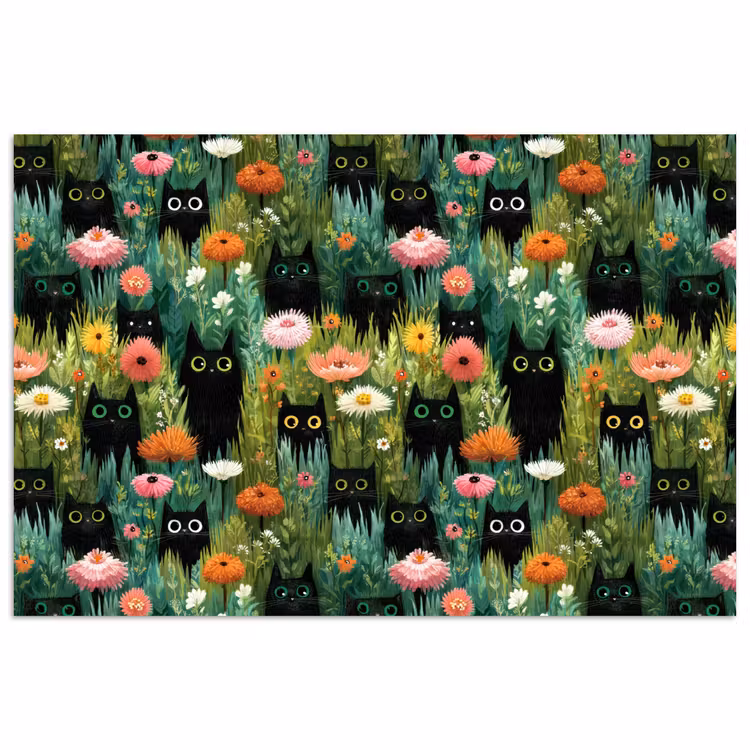 Katten - Bloemen - Kleurrijk poster papier klein 62 -3d