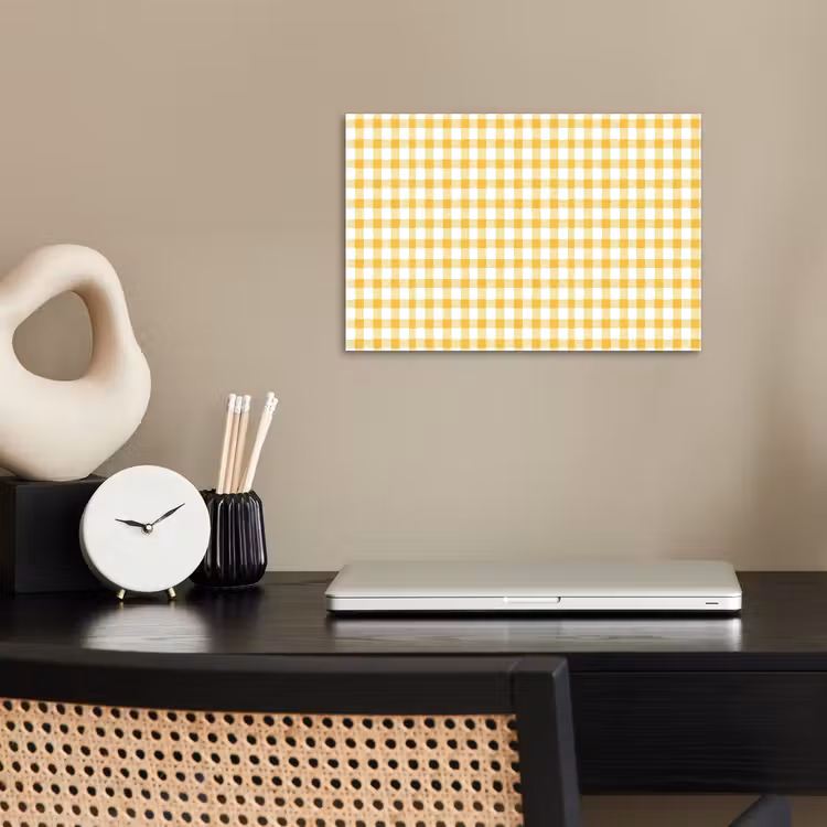 Ruit - Gingham - Klassiek - Geel en Wit poster papier klein 62 -sfeer1
