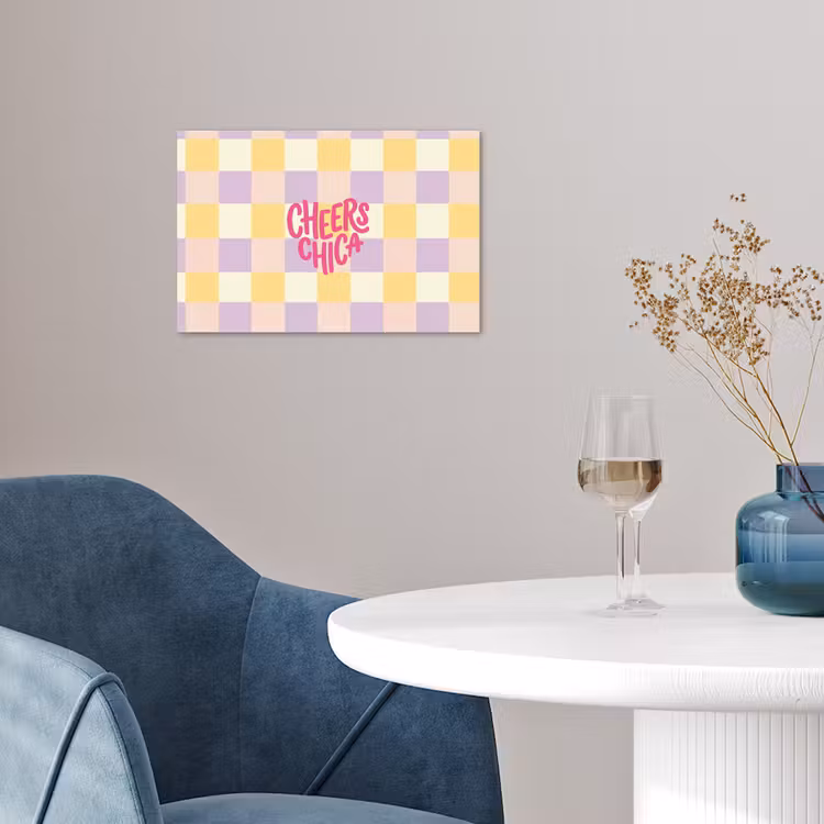 Cheers Chica - Ruitjes - Lila - Geel poster papier klein -sfeer3