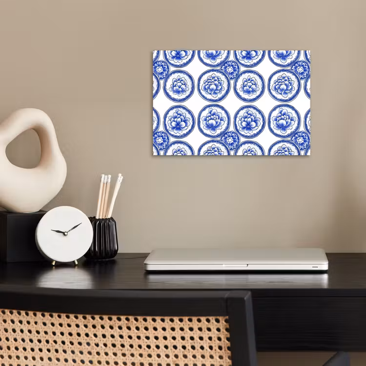 Cirkels - Bloemen - Blauw poster papier klein 62 -sfeer1