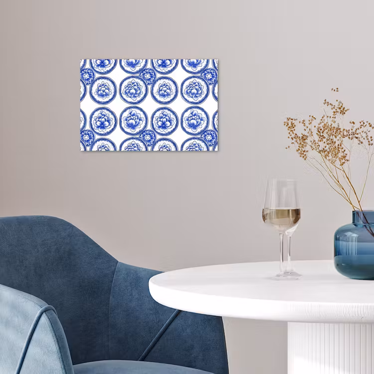 Cirkels - Bloemen - Blauw poster papier klein 62 -sfeer3