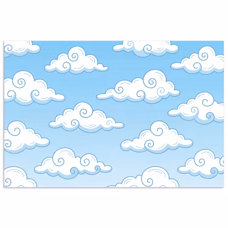 Wolk - Lucht - Cartoon - Blauw - Wit poster papier klein -3d