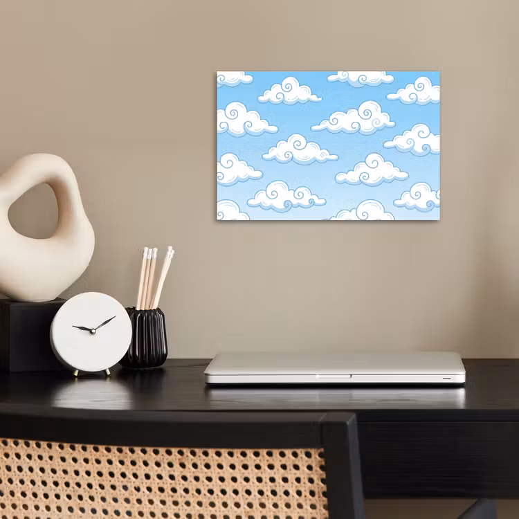 Wolk - Lucht - Cartoon - Blauw - Wit poster papier klein -sfeer1