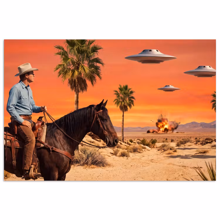 Poster - Cowboy - Horse - Desert - Cowboy - Paard - Woestijn poster papier klein