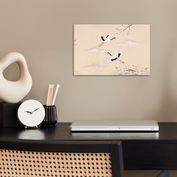 Kraanvogels - Bloesem - Beige poster papier klein -sfeer1