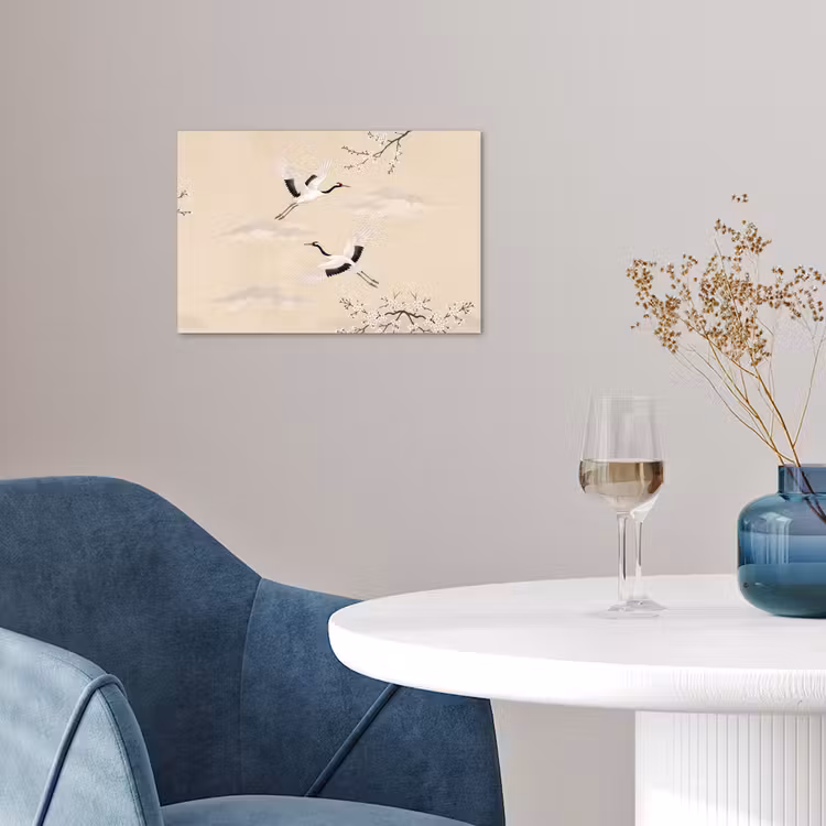 Kraanvogels - Bloesem - Beige poster papier klein -sfeer3