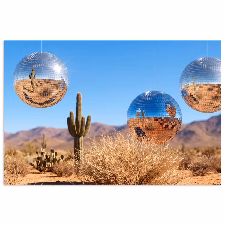 Poster - Desert - Mirror Ball - Art - Woestijn - Spiegelbal - Kunst poster papier klein