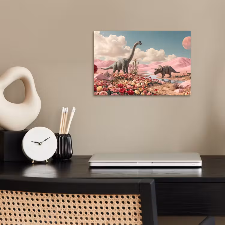 Poster - Dinosaur - Pink - Landscape - Dinosaurus - Roze - Landschap poster papier klein