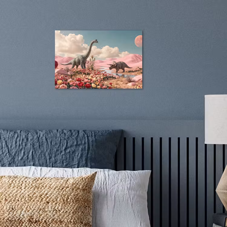 Poster - Dinosaur - Pink - Landscape - Dinosaurus - Roze - Landschap poster papier klein