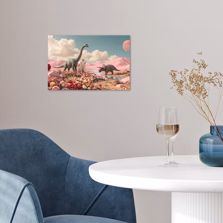 Poster - Dinosaur - Pink - Landscape - Dinosaurus - Roze - Landschap poster papier klein