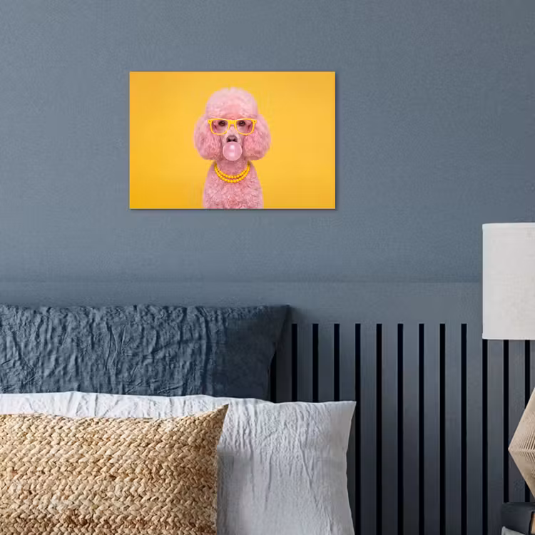 Hond - Kauwgum - Dieren - Modern - Roze poster papier klein -sfeer2