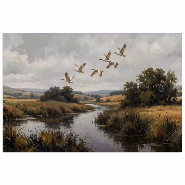 Eenden - Rivier - Landschap - Vlucht - Nostalgisch poster papier klein -3d