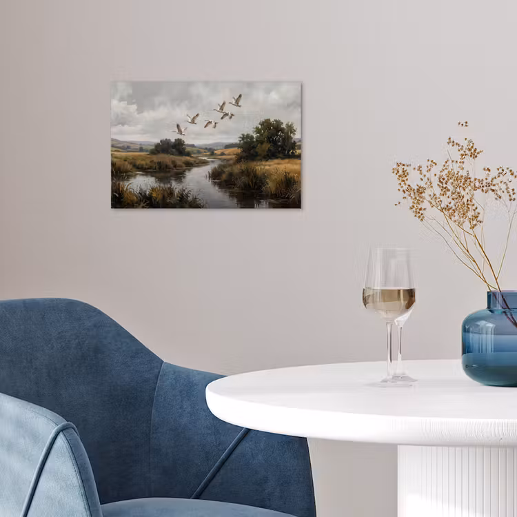 Eenden - Rivier - Landschap - Vlucht - Nostalgisch poster papier klein -sfeer3
