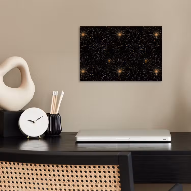 Vuurwerk - Patroon - Feestelijk - Goud - Zwart poster papier klein 62 -sfeer1