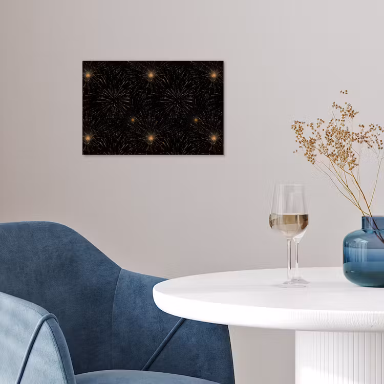 Vuurwerk - Patroon - Feestelijk - Goud - Zwart poster papier klein 62 -sfeer3