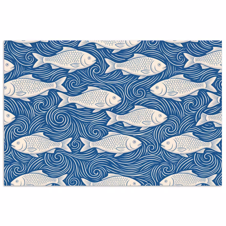 Vis - Water - Patroon - Grafisch - Blauw poster papier klein -3d