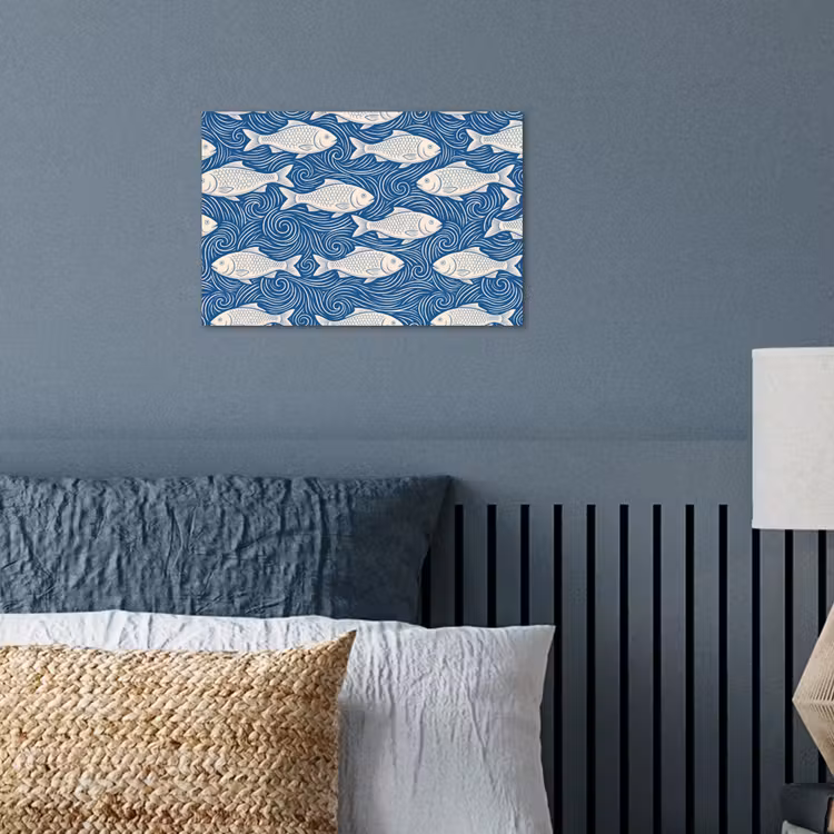 Vis - Water - Patroon - Grafisch - Blauw poster papier klein -sfeer2