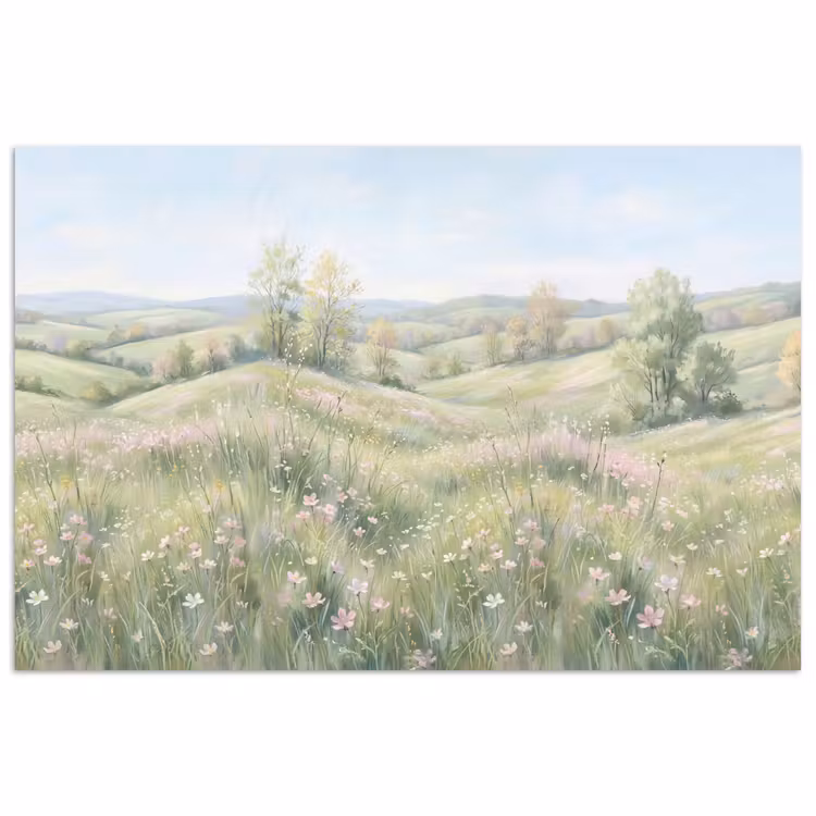 Bloemen veld - Bloemen - Groen poster papier klein -3d