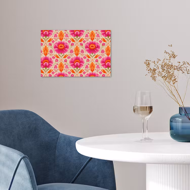 Bloemen - Barok - Roze - Oranje poster papier klein 62 -sfeer3