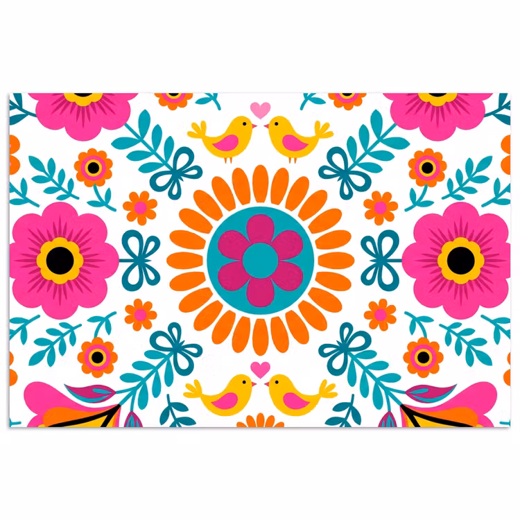 Bloemen - Vogel - Patroon - Kleurrijk - Modern poster papier klein -3d