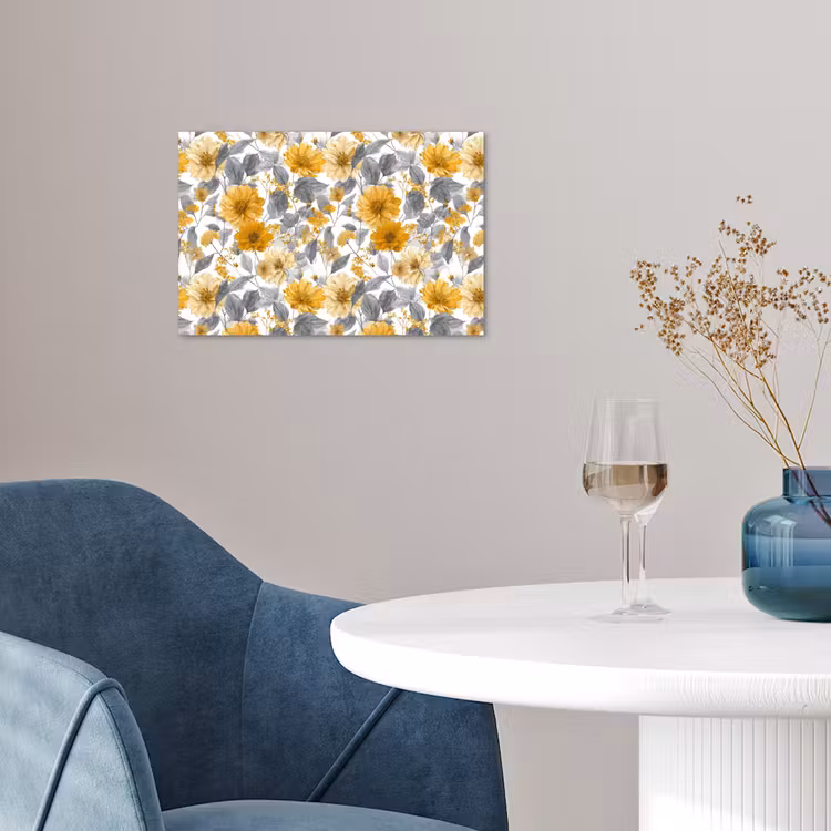 Bloemen - Botanisch - Elegant - Okergeel - Grijs poster papier klein 62 -sfeer3