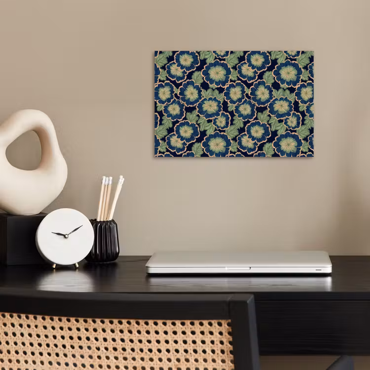 Bloemen - Borduurwerk - Patroon - Blauw - Groen poster papier klein 62 -sfeer1
