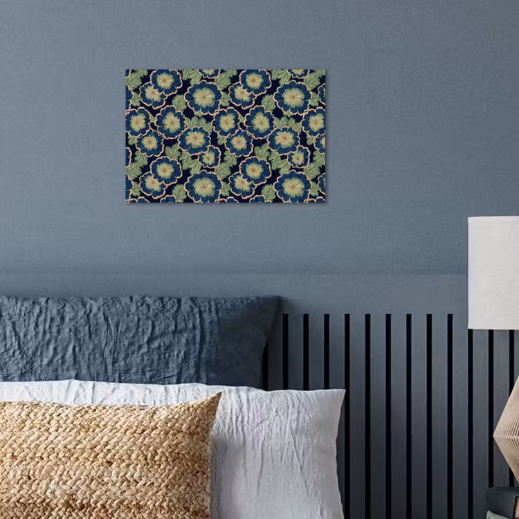 Bloemen - Borduurwerk - Patroon - Blauw - Groen poster papier klein 62 -sfeer2