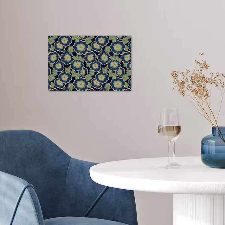 Bloemen - Borduurwerk - Patroon - Blauw - Groen poster papier klein 62 -sfeer3