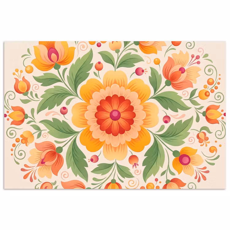 Bloemen - Patroon - Decoratief - Oranje poster papier klein -3d