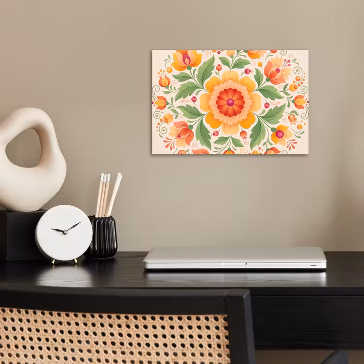 Bloemen - Patroon - Decoratief - Oranje poster papier klein -sfeer1