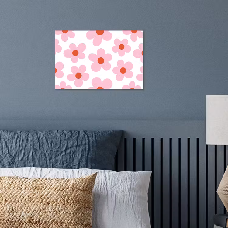 Bloemen - Patroon - Modern - Roze - Wit poster papier klein -sfeer2