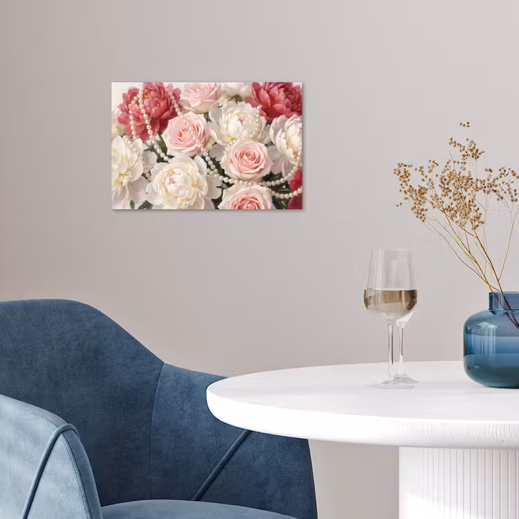 Bloemen - Parels - Romantiek - Klassiek - Roze poster papier klein -sfeer3