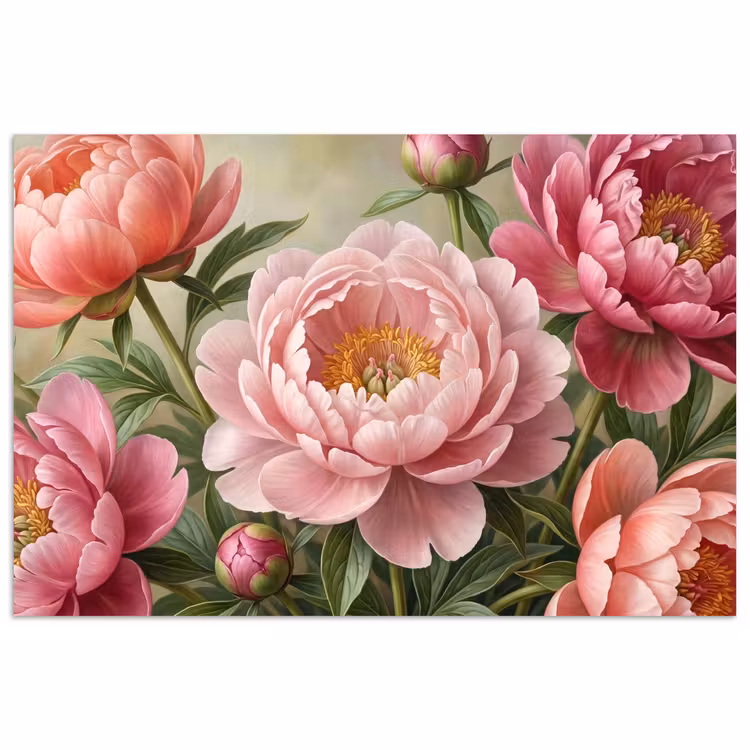 Bloemen - Roze - Klassiek - Gedetailleerd - Natuur poster papier klein -3d