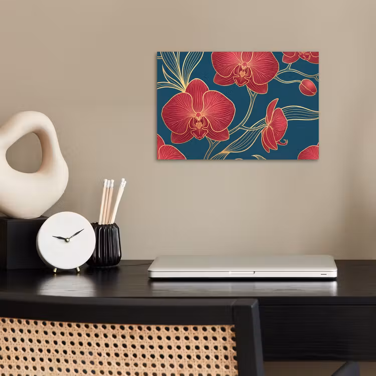 Poster - Flowers - Red - Gold - Bloemen - Rood - Goud poster papier klein
