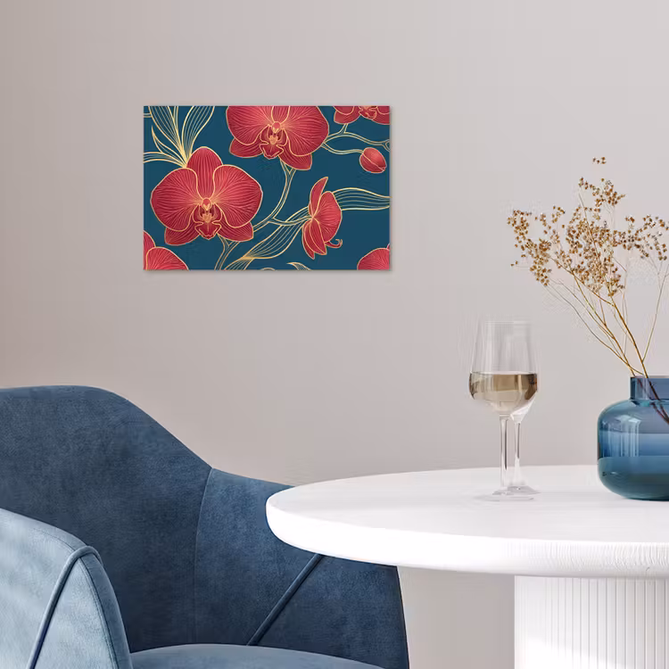 Poster - Flowers - Red - Gold - Bloemen - Rood - Goud poster papier klein